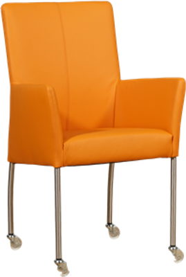 Oranje leren moderne eetkamerstoel Comfort - poot rond rvs met wiel - Toledo Leer Mandarin (oranje leer)