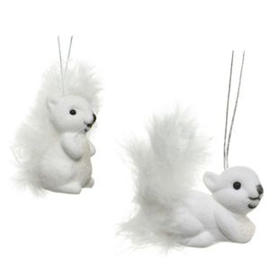 6x Kerstboomhangers witte eekhoorns 6 cm kerstversiering