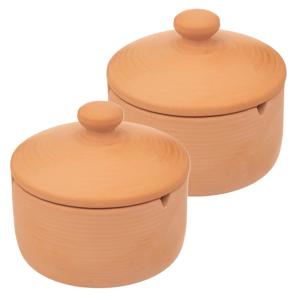 Asbak met stijlvolle deksel - 2x - Terracotta - D13 cm - steenrood - voor binnen/balkon/serre