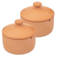 Asbak met stijlvolle deksel - 2x - Terracotta - D13 cm - steenrood - voor binnen/balkon/serre