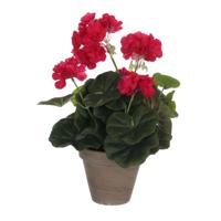 Mica Decorations Kunstplant - geranium - rood - in pot - 34 cm