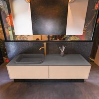 Badkamermeubelset Mondiaz Erin 150 cm met 2 Lades met RIDGE Wastafel Links Dark grey met 1 kraangat Greeploos Mat Rosee