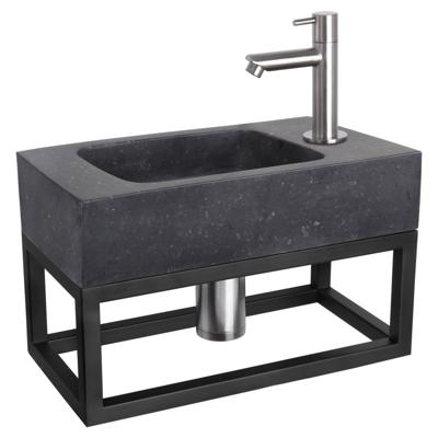 Differnz fonteinset bombai black - natuursteen - kraan recht - met handdoekrek - 40 x 22 x 9 cm - mat chroom