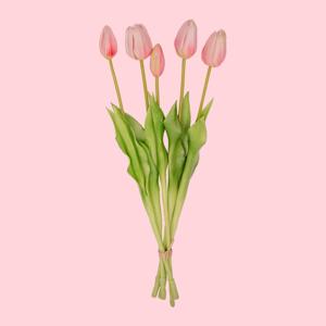 Tulpen boeket Pink - 5 stuks - 'Real Touch' Kunst tulpen - 42 cm (roze)