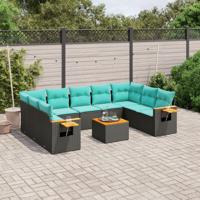 10-delige Loungeset met kussens poly rattan zwart