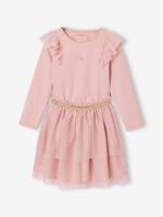 Kerst set voor meisjes, rok met tule en t-shirt met ruches roze (poederkleur)