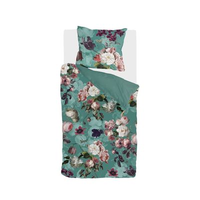 BYRKLUND Dekbedovertrek Flowers United Turquoise 140 x 220 cm