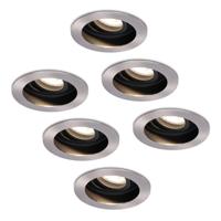 Set van 6 Mesa LED inbouwspots - GU10 5 Watt 400 lumen - 4000K neutraal wit - Dimbaar - verzonken - Rond - Kantelbaar - IP20 Voor binnen - RVS