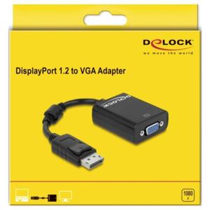 Delock 61848 DisplayPort / VGA Adapter [1x DisplayPort stekker - 1x VGA-bus] Zwart Met Ferrietkern 12 cm