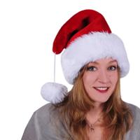 Kerstmuts - rood - pluche - grote pompom - volwassenen - kerstaccessoires