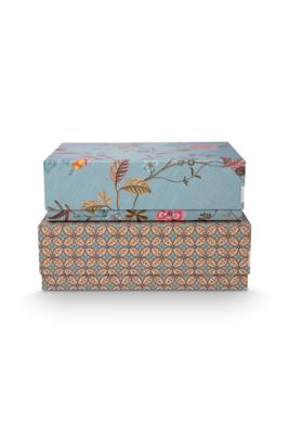 Pip Studio Set/2 Box Rechthoekig Blooming Tales Blauw-Khaki Pip Studio Set/2 Box Rechthoekig Blooming Tales Blauw-Khaki