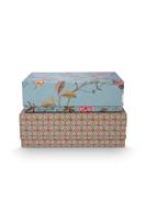 Pip Studio Set/2 Box Rechthoekig Blooming Tales Blauw-Khaki
