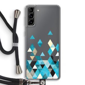 Gekleurde driehoekjes blauw: Samsung Galaxy S21 Plus Transparant Hoesje met koord