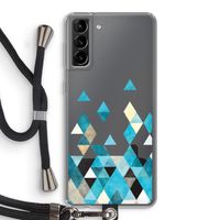 Gekleurde driehoekjes blauw: Samsung Galaxy S21 Plus Transparant Hoesje met koord