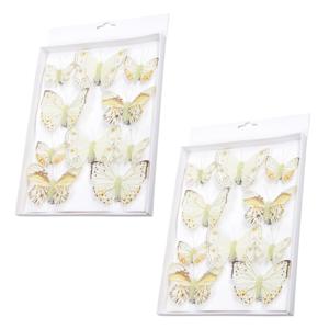 30x stuks decoratie vlinders op clip geel 5 tot 8 cm