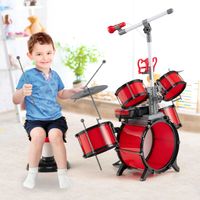 Kinderdrumset met Toetsenbord en Kruk Jazz-Drums met Microfoon Muziekstandaard Multifunctioneel Toetsenbord Muziekinstrument Rood