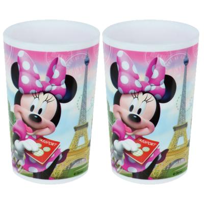 Disney Minnie Mouse beker - 2x stuks - roze - 220 ml - kunststof - drinkbeker - kinderbeker
