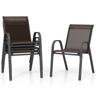 Set van 4 Terrasstoelen Campingstoelen met Ademende Stof en Metalen Frame voor Gebruik Buitenshuis Ergonomische Fauteuils-Bruin