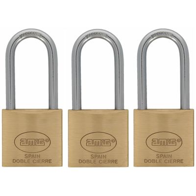 Hangslot met 2 sleutels - 3x - 60 mm - messing - kofferslot