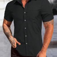 Bon&Bon Men's Short Sleeve Button Up Shirt - Black Business Regular Fit Black / M