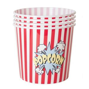 Popcorn bak - 10x - rood/wit - kunststof - D21 cm - 7 liter - herbruikbaar