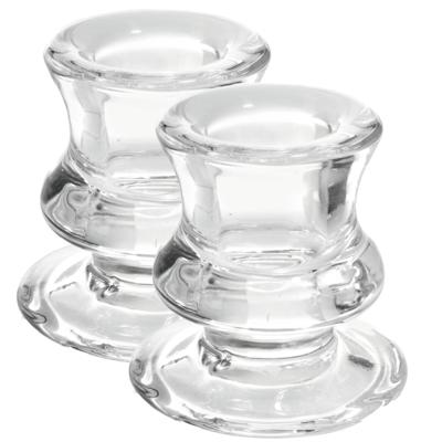 Kandelaar/kaarsenhouder voor dinerkaarsen - 2x stuks - 6 cm - Glas - Transparant