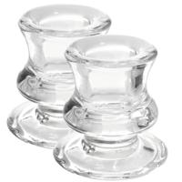 Kandelaar/kaarsenhouder voor dinerkaarsen - 2x stuks - 6 cm - Glas - Transparant