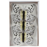 Decoris decoratie vlinders op clip - 3x - wit - 12 x 8 cm - Hobbydecoratieobject