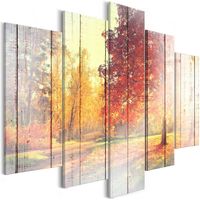 Schilderij - Herfst zon op vintage print, 5 luik