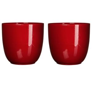 Mica Decorations Plantenpot - 2x stuks - rood - glans - keramiek - D35 x H31,5 cm - bloempot