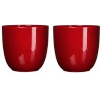 Mica Decorations Plantenpot - 2x stuks - rood - glans - keramiek - D35 x H31,5 cm - bloempot