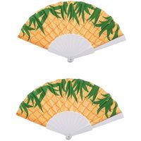 Spaanse handwaaier - 2x - ananas geel - polyester/kunststof - 23 x 40 cm