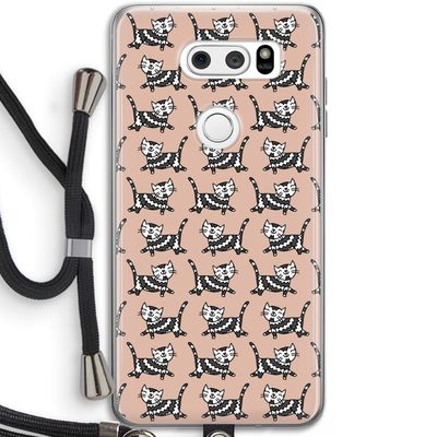 Zwarte poes: LG V30 Transparant Hoesje met koord
