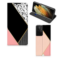 Samsung Galaxy S21 Ultra Stand Case Zwart Roze Vormen - thumbnail