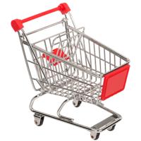 Mini winkelwagentje van metaal - rood/zilver - 14 x 14 cm - verrijdbaar - bureau accessoires