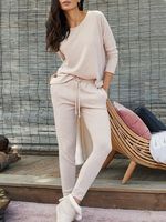 Casual Plain Loose Elastic Waist Two-Piece Set