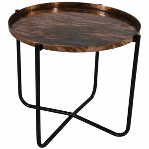 Ronde bijzettafel/plantenstandaard oud koper 35 cm