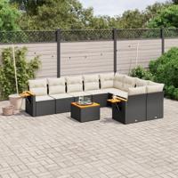 10-delige Loungeset met kussens poly rattan zwart