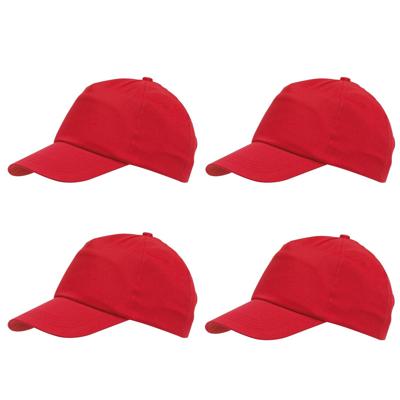Baseballcap Outdoor 5 panels - 4x - rood - volwassenen - klittenbandsluiting - katoen