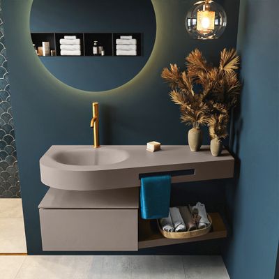 MONDIAZ RIVA 120cm badmeubel onderkast / planchet kleur Smoke met 1 lade. Wastafel DULCET links 1 kraangat kleur Smoke. MONDIAZ RIVA 120cm badmeubel onderkast / planchet kleur Smoke met 1 lade. Wastafel DULCET links 1 kraangat kleur Smoke.