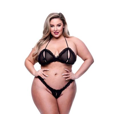 Ondergoed Set Baci Lingerie Crotchless G- Zwart 2 Onderdelen (Queen size)