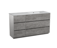 Storke Edge staand badmeubel 150 x 52 cm beton donkergrijs met Diva asymmetrisch rechtse wastafel in glanzend composiet marmer