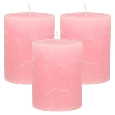 Stompkaars - 3x - roze - 7 x 9 cm - middel rustiek model - cilinderkaars - kaars Stompkaars - 3x - roze - 7 x 9 cm - middel rustiek model - cilinderkaars - kaars