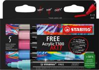 STABILO Free acrylmarker T300 Candy, ronde punt, 2-3 mm, geassorteerde kleuren, pak van 5 stuks STABILO Free acrylmarker T300 Candy, ronde punt, 2-3 mm, geassorteerde kleuren, pak van 5 stuks