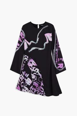 Asymmetrische korte jurk met letters - BLACK - XL