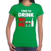 Time to drink Wine tekst t-shirt groen dames - thumbnail