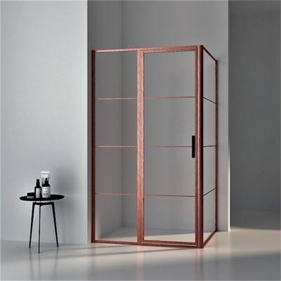 Aqua Vista Draaideur - 120x200cm - 8mm - helder glas - met vast deel - geborsteld koper R-BC-C120-FFF