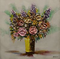 Schilderij - Handgeschilderd - Bos bloemen 80x80cm - thumbnail