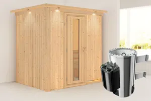 Karibu | Fanja Sauna met Dakkraag | Energiesparende Deur | Kachel 3,6 kW Geïntegreerde Bediening