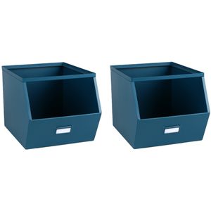 Stapelbare opbergmand Open Metal Box - 4x - L23 x B32 x H21 cm - metaal - donkerblauw